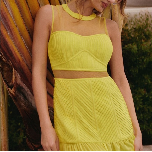 Anthropologie Vineet Ball Puff-Sleeve Textured Sheer Panel Trumpet Hem Dress - Picture 3 of 6